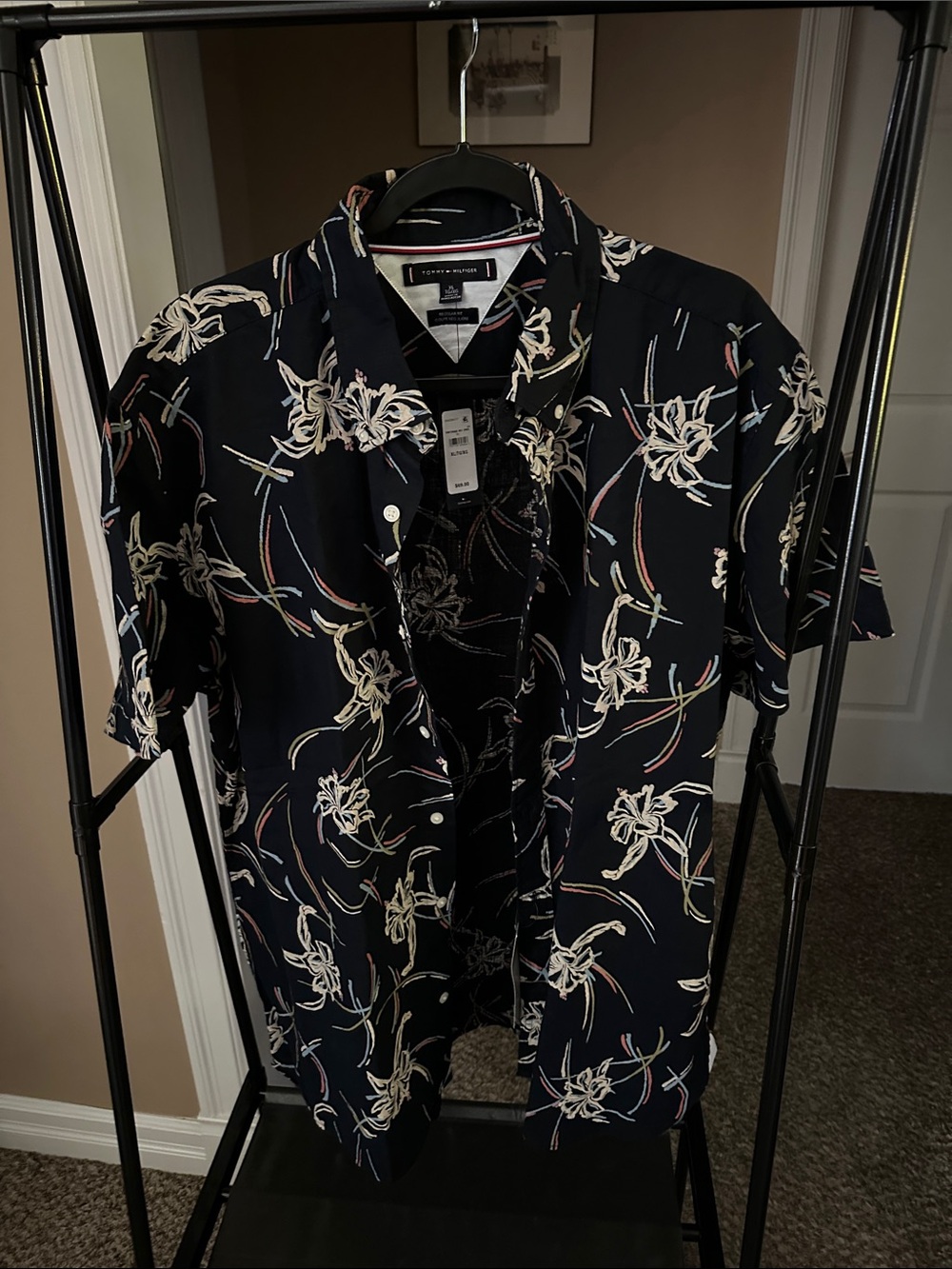 Tommy Hilfiger Black Floral Short Sleeve Button-Down Shirt